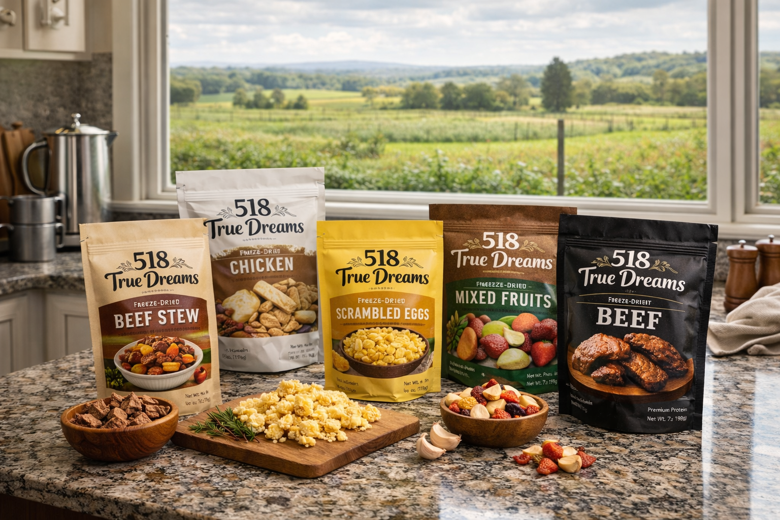 Freeze-dried foods in 518 True Dreams packaging