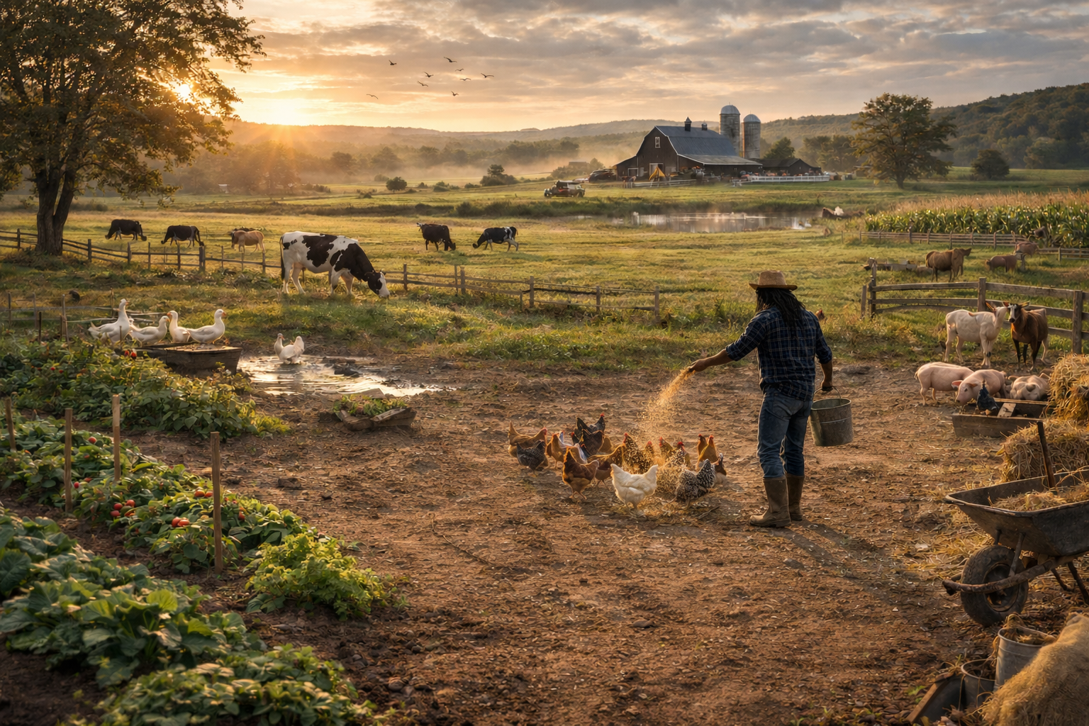 Farm fields at golden hour